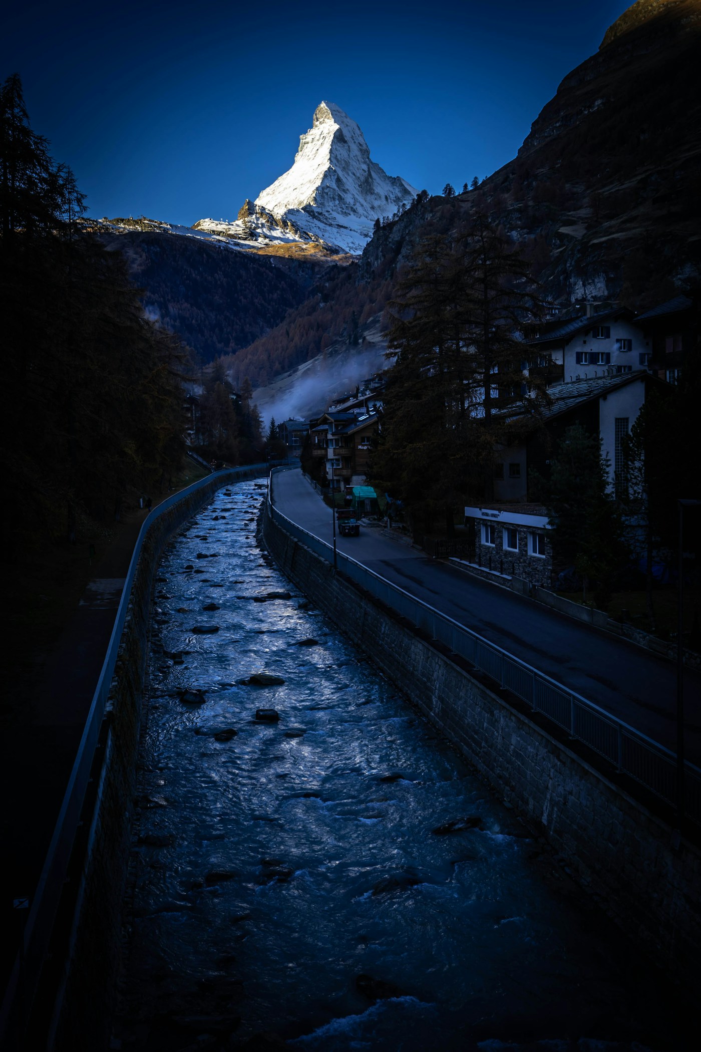 Matterhorn peak Zermatt Switzerland alpine village